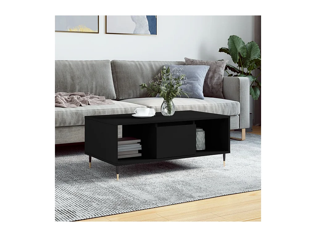 Mesa de centro | Mesa auxiliar madera ingeniería metal gris Sonoma 90x57x35 cm SHL3293