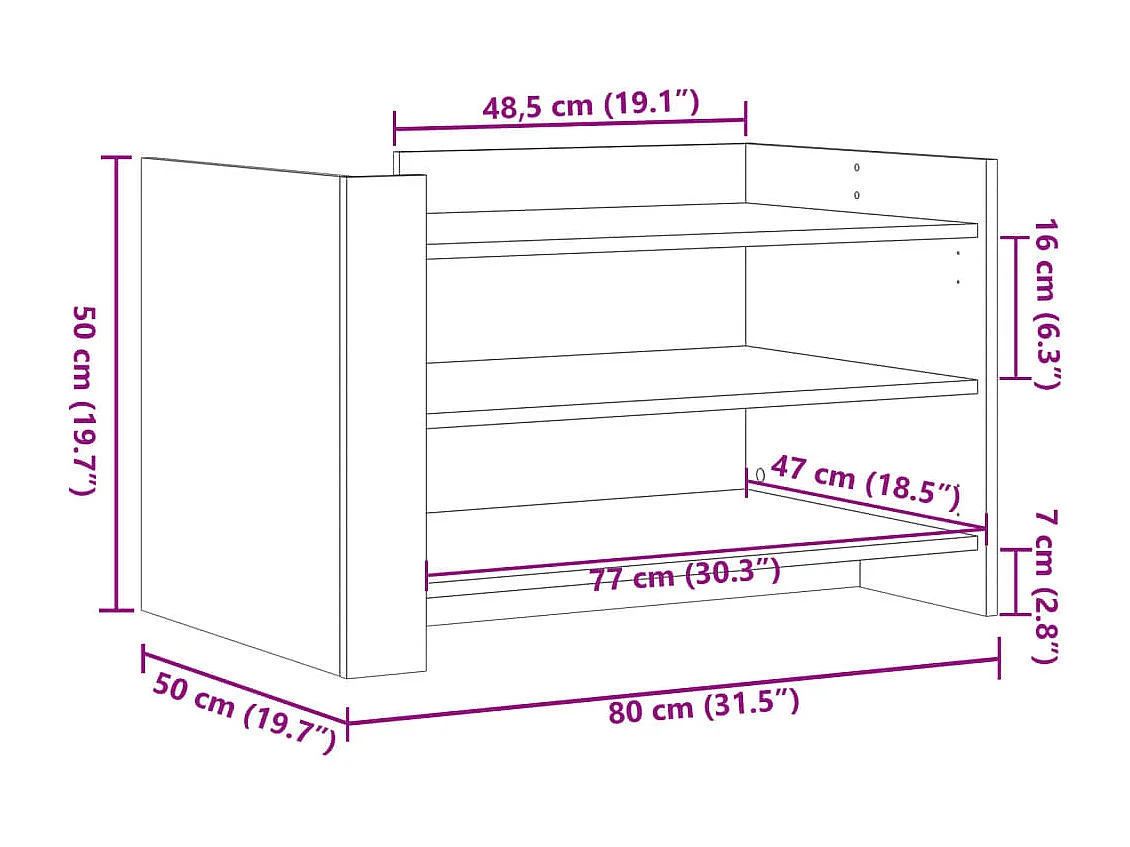 Couchtisch-Wohnzimmertisch-Beistelltische Räuchereiche 80x50x50 cm Holzwerkstoff SHL30545