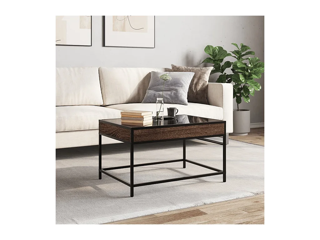 Table basse salon-Table d'appoint avec LED infini chêne marron 70x50x41 cm SHL46441