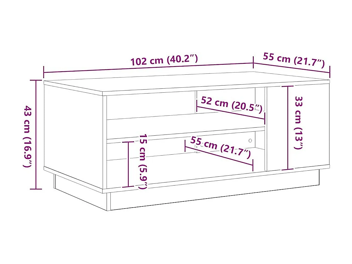 Couchtisch-Wohnzimmertisch-Beistelltische Schwarz Eichen-Optik 102x55x43 cm Holzwerkstoff SHL33735