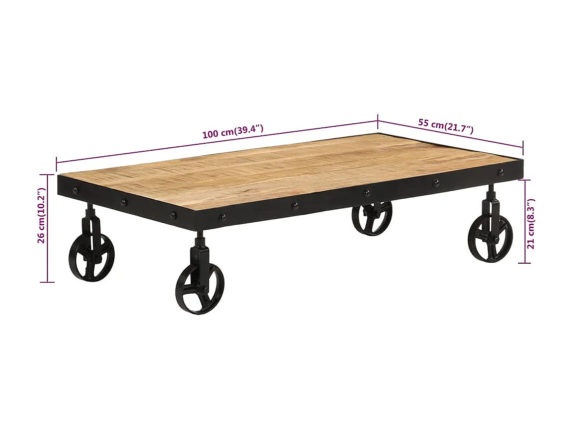 Couchtisch-Sofatisch-Beistelltische mit Rollen Massivholz Mango 100x55x26 cm SHL70613