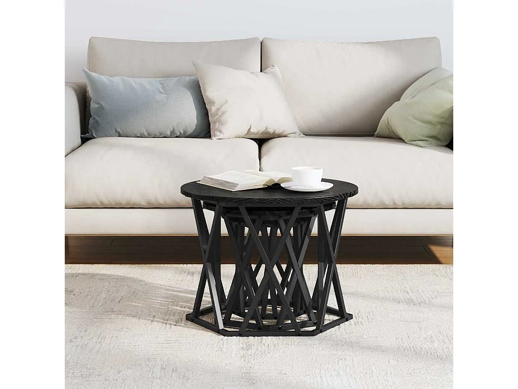 Nestbare Bijzettafel Set van 3 | Salontafel Zwart eiken 53 x 53 x 40 cm