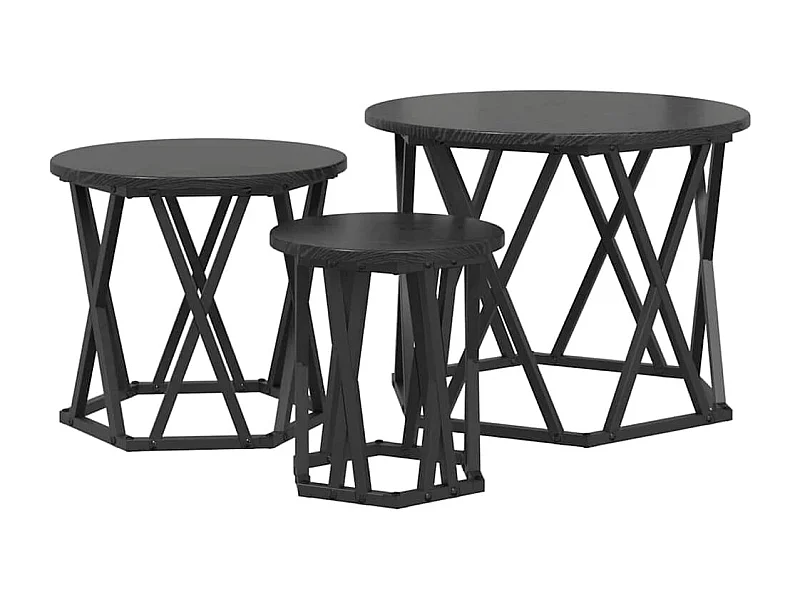 Mesa de centro | Mesa Lateral Empilhável 3 pcs Carvalho preto 53x53x40 cm