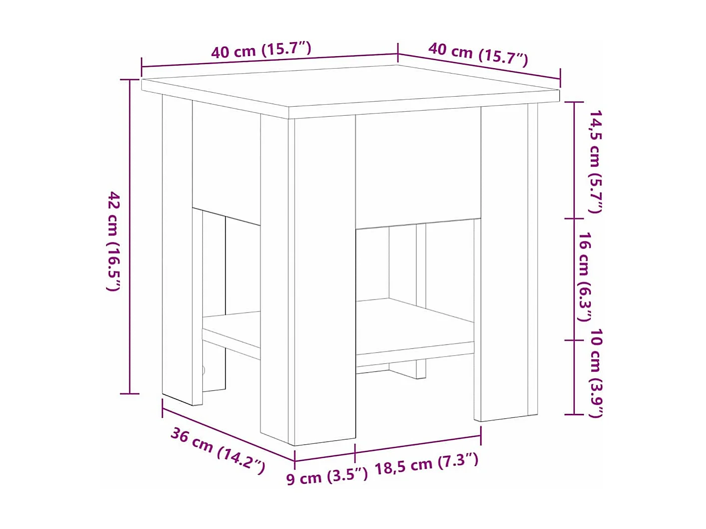 Mesa de centro-Mesa auxiliar-Mesita de centro madera contrachapada gris hormigón 57x57x30 cm SHL2577