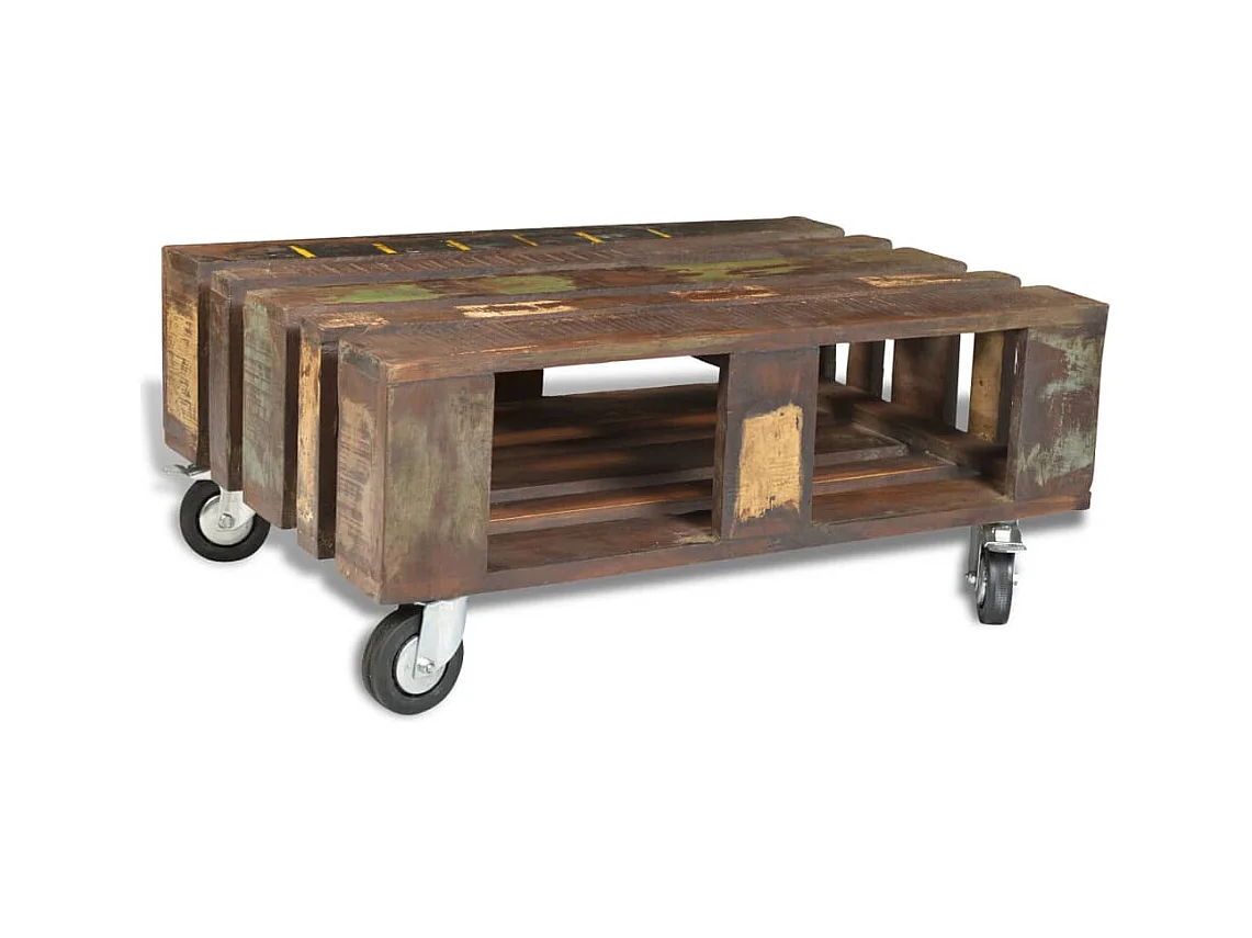 Table basse salon-Table d'appoint avec 4 roulettes Bois recyclé SHL77637