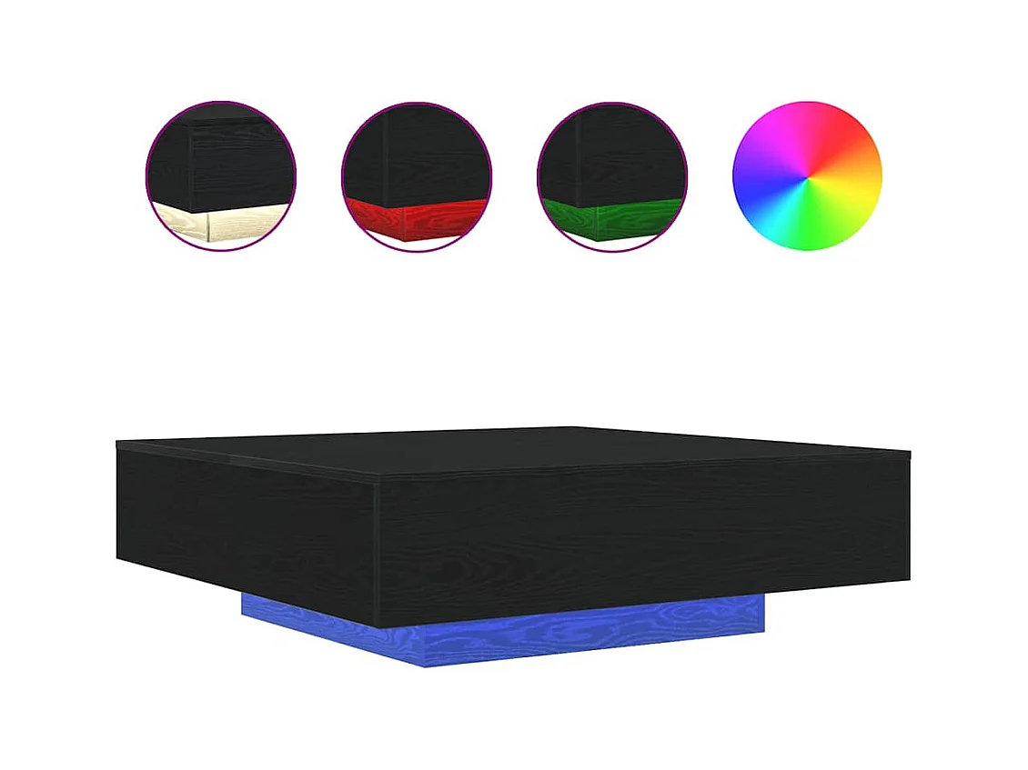 Table basse salon-Table d'appoint avec lumières LED Chêne noir 100x100x31 cm SHL5089