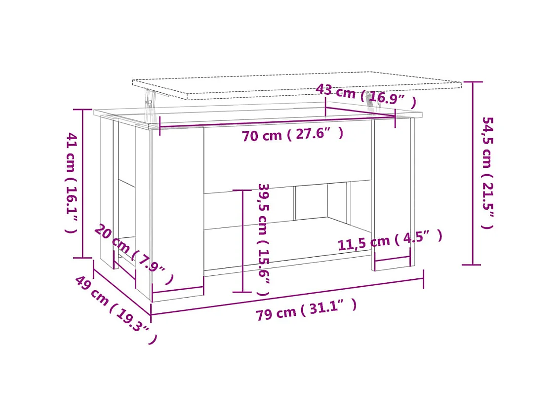 Mesa de centro | Mesa auxiliar de madera maciza de pino blanco 60x53x35 cm SHL427994