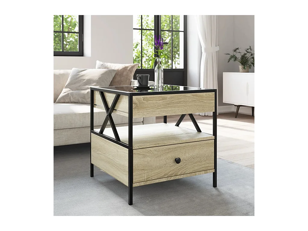 Mesa de centro | Mesa de apoio luzes LED Infinity 50x50x51 cm carvalho sonoma