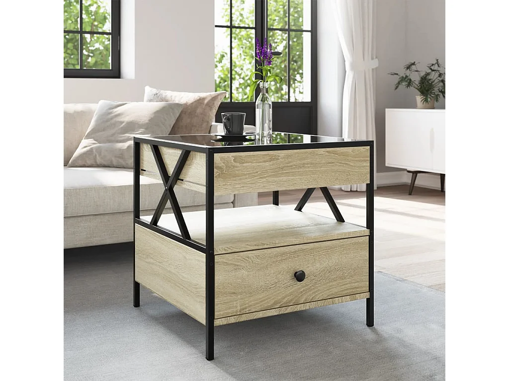 Couchtisch mit Infinity-LED | Beistelltische | Sofatisch Sonoma-Eiche 50x50x51 cm SHL21787