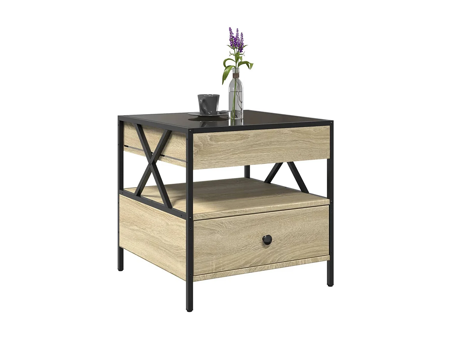 Couchtisch mit Infinity-LED | Beistelltische | Sofatisch Sonoma-Eiche 50x50x51 cm SHL21787