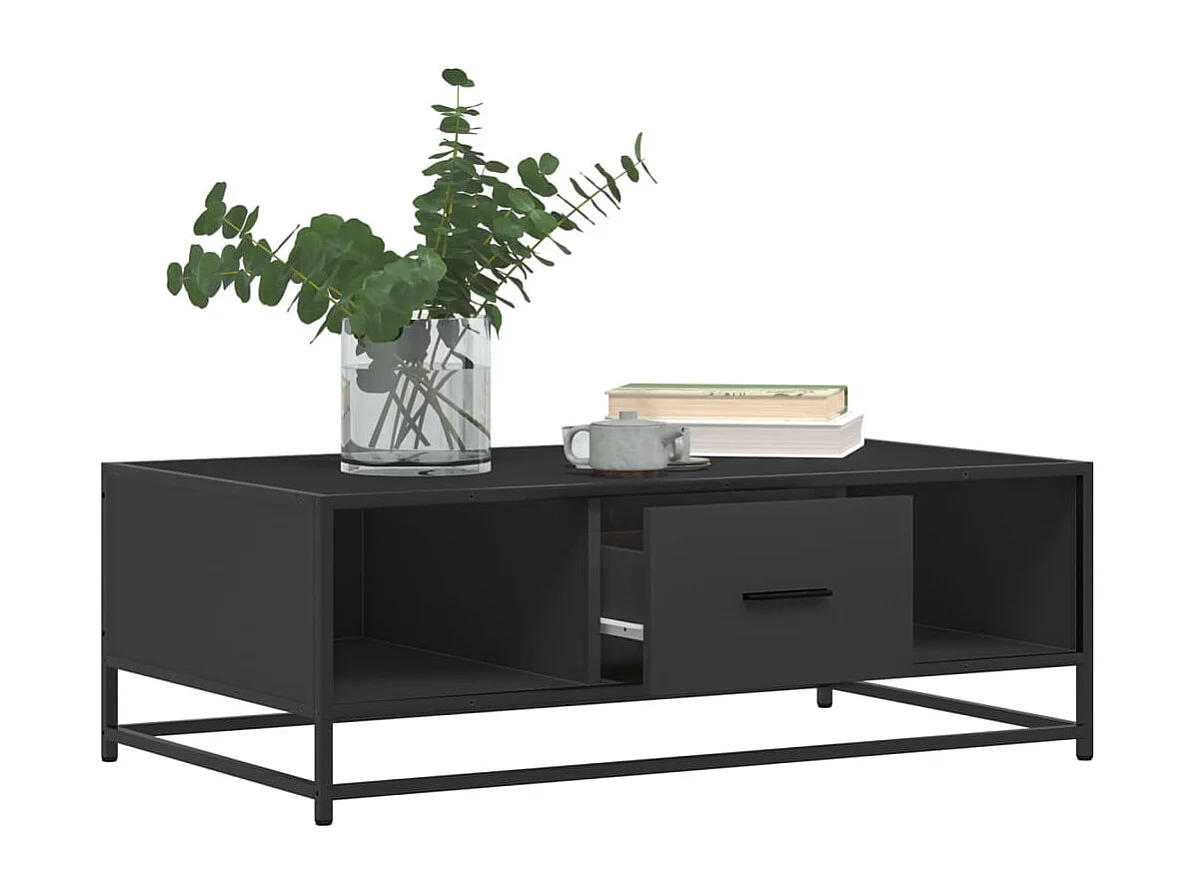 Table basse salon-Table d'appoint noir 100x57x35 cm bois d'ingénierie et métal SHL52185