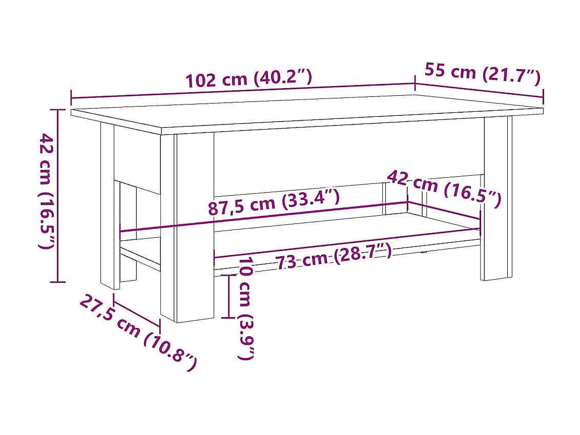 Couchtisch-Wohnzimmertisch-Beistelltische Altholz-Optik 102x55x42 cm Holzwerkstoff SHL86177