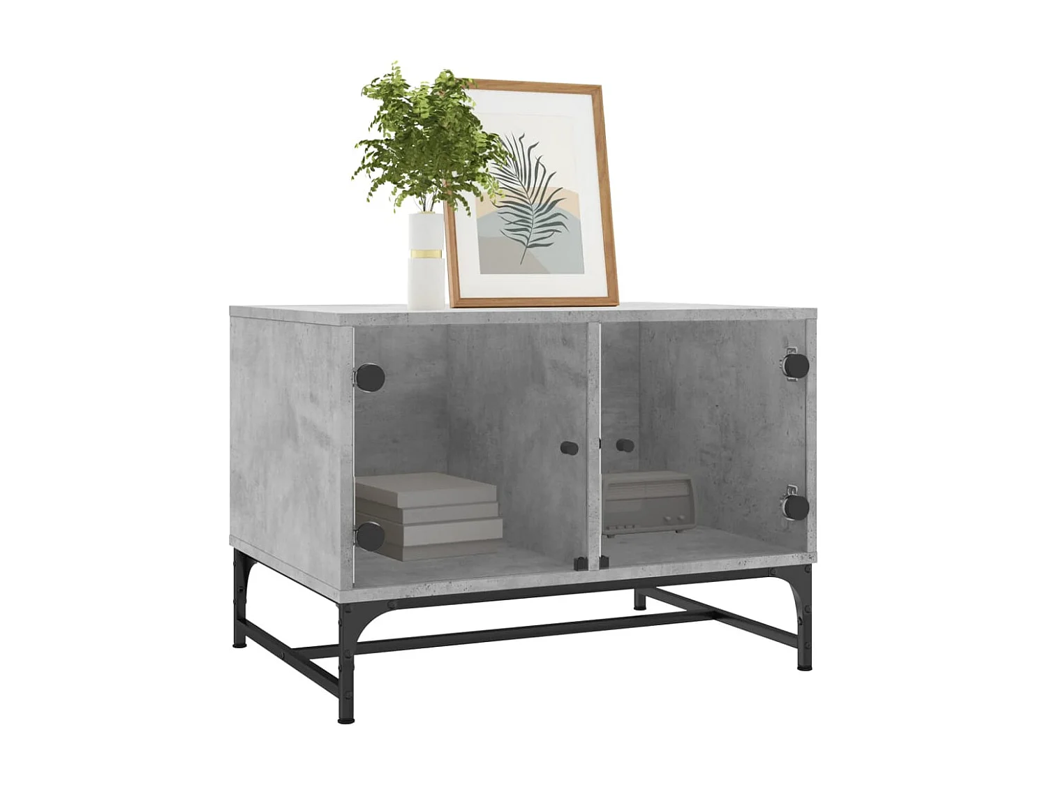 Couchtisch-Wohnzimmertisch-Beistelltische mit Glastüren Betongrau 68,5x50x50 cm SHL43445