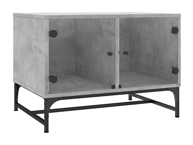 Mesa de centro | Mesa de apoio | Mesa de café c/ portas de vidro 68.5x50x50 cm cinza cimento