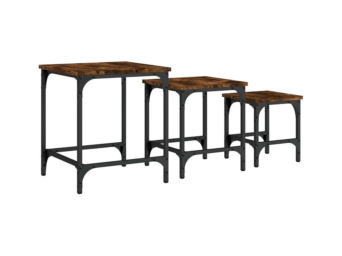 Tables basses gigognes 3 pièces chêne fumé Design élégant bois d'ingénierie SHL64973