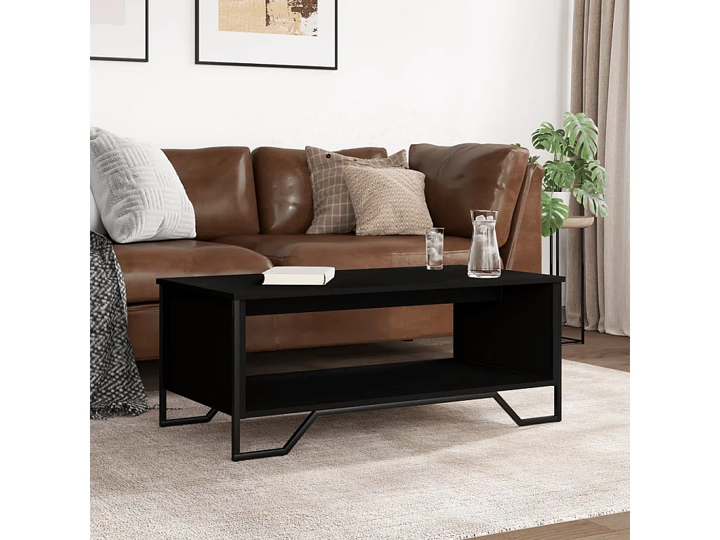 Mesa de centro-Mesa auxiliar madera maciza de mango negra 80x54x40 cm SHL2261