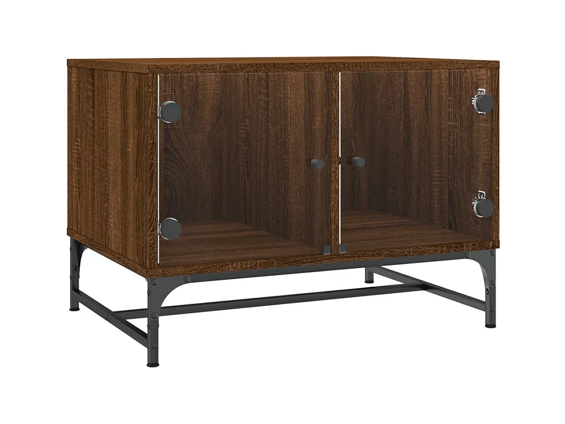 Table basse salon-Table à thé avec rangement-portes en verre-chêne marron 68,5x50x50 cm SHL64874