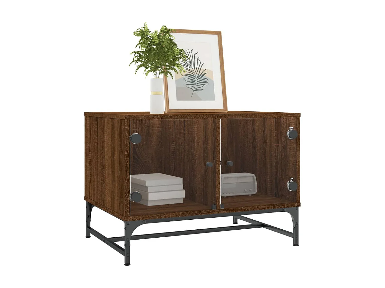 Couchtisch-Wohnzimmertisch-Beistelltische mit Glastüren Braun Eichen-Optik 68,5x50x50 cm SHL40339