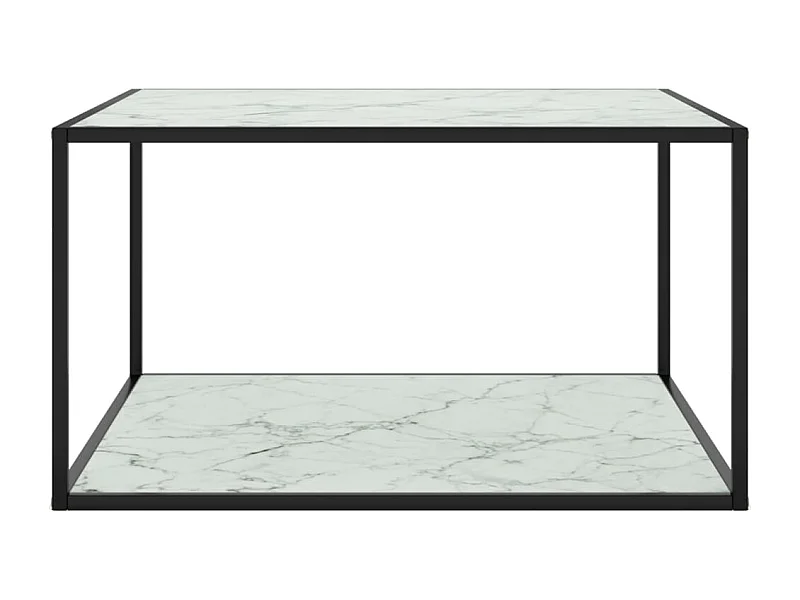 Table basse salon-Table d'appoint Noir avec verre marbre blanc 90x90x50 cm SHL98794