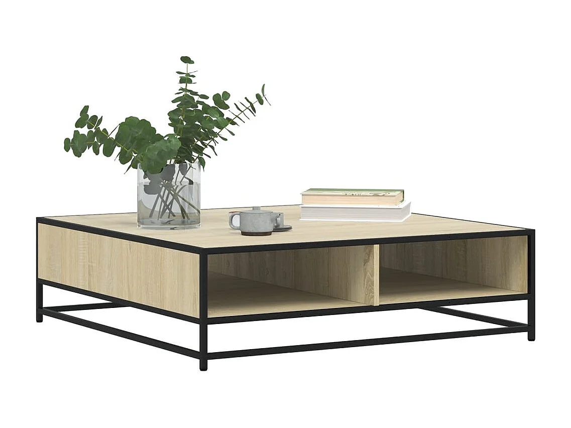 Couchtisch-Wohnzimmertisch-Beistelltische Sonoma-Eiche 100x100x30 cm Holzwerkstoff und Metall SHL34005