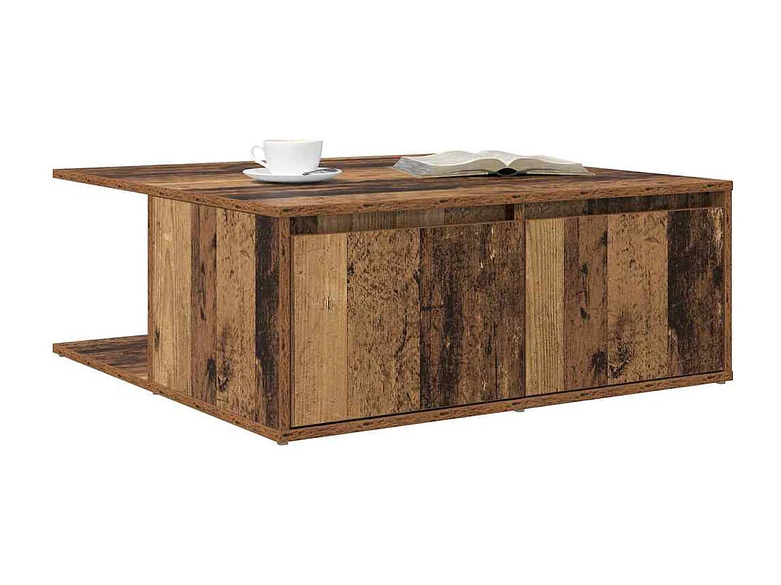 Salontafel | Bijzettafel met lade Oud hout 80 x 80 x 31 cm Bewerkt hout