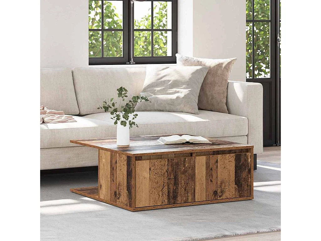 Salontafel | Bijzettafel met lade Oud hout 80 x 80 x 31 cm Bewerkt hout