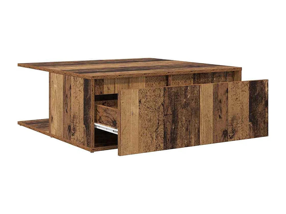 Salontafel | Bijzettafel met lade Oud hout 80 x 80 x 31 cm Bewerkt hout