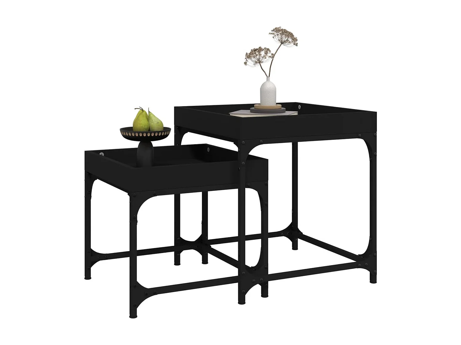 Conjunto de 2 Mesas de Centro | Mesa de apoio | Mesa de café derivados de madeira preto