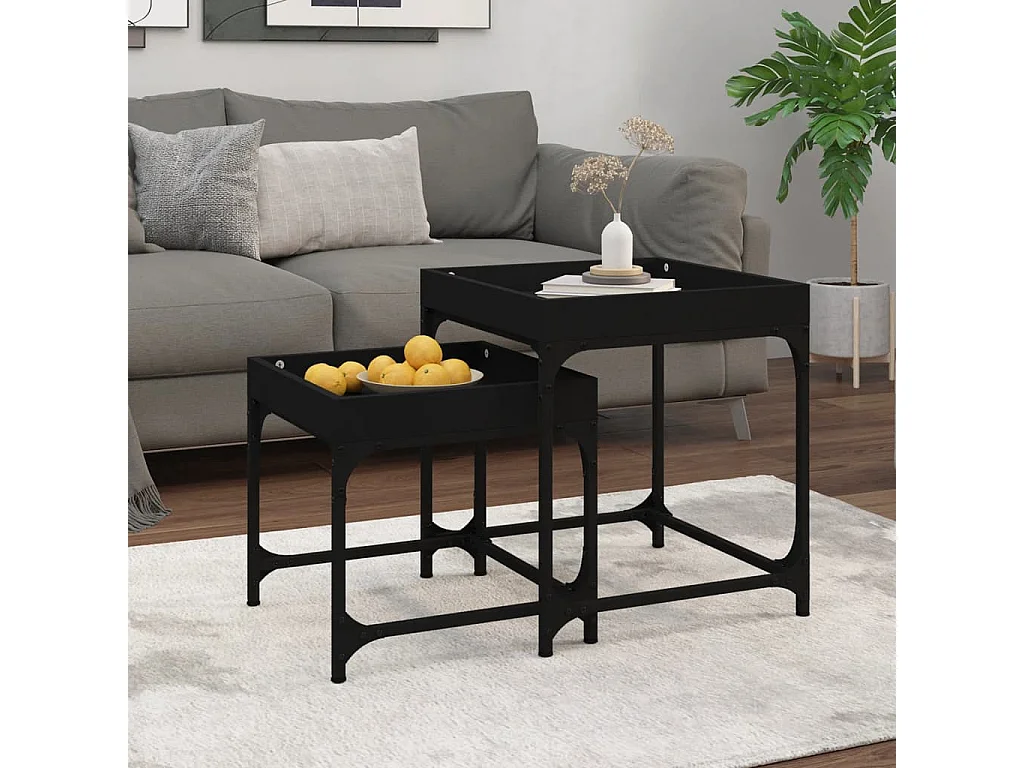 Conjunto de 2 Mesas de Centro | Mesa de apoio | Mesa de café derivados de madeira preto