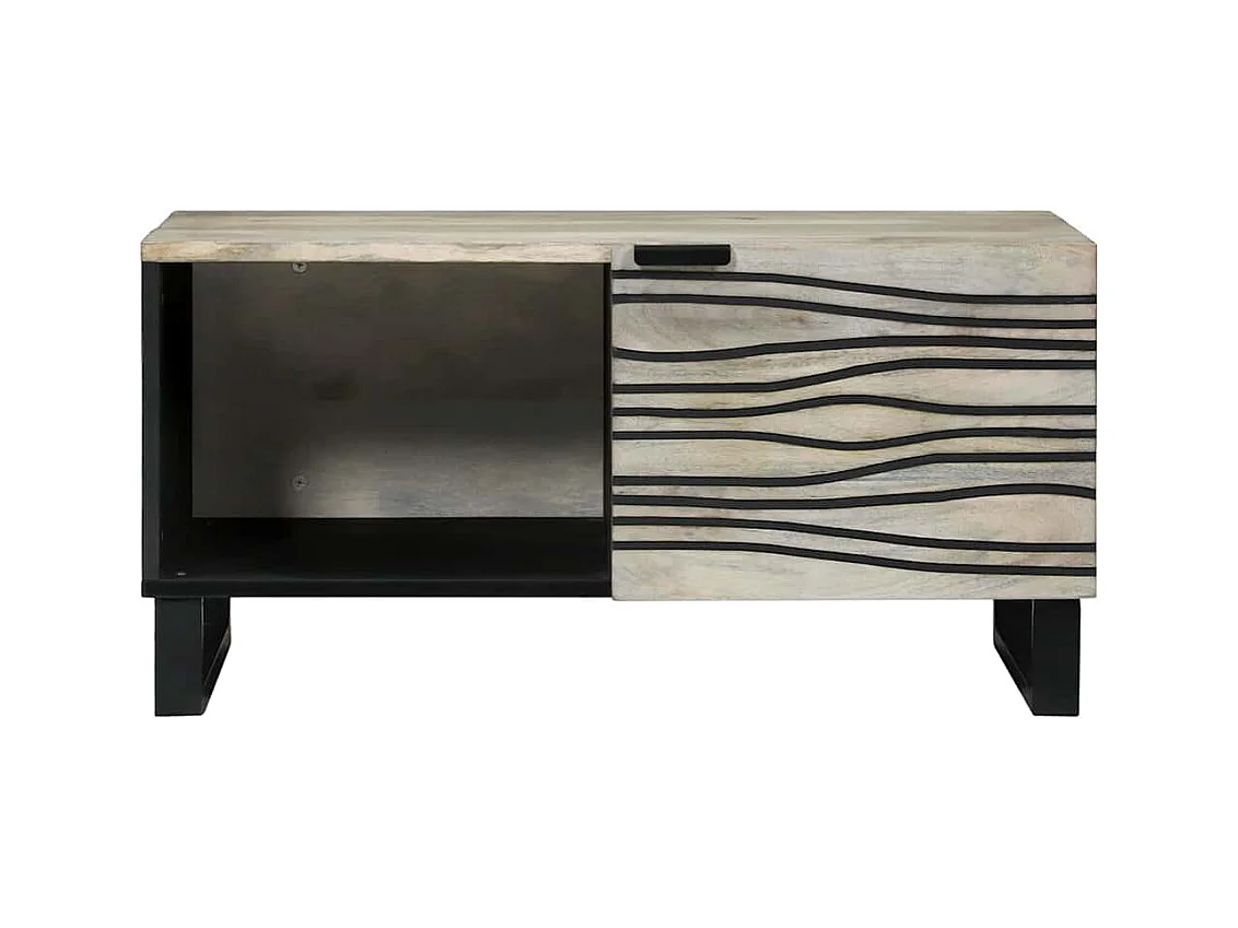 Table basse salon-Table d'appoint Blanc, Noir 80x50x40 cm Bois de mangue massif SHL50088