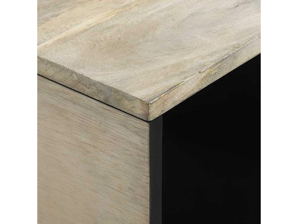 Table basse salon-Table d'appoint Blanc, Noir 80x50x40 cm Bois de mangue massif SHL50088
