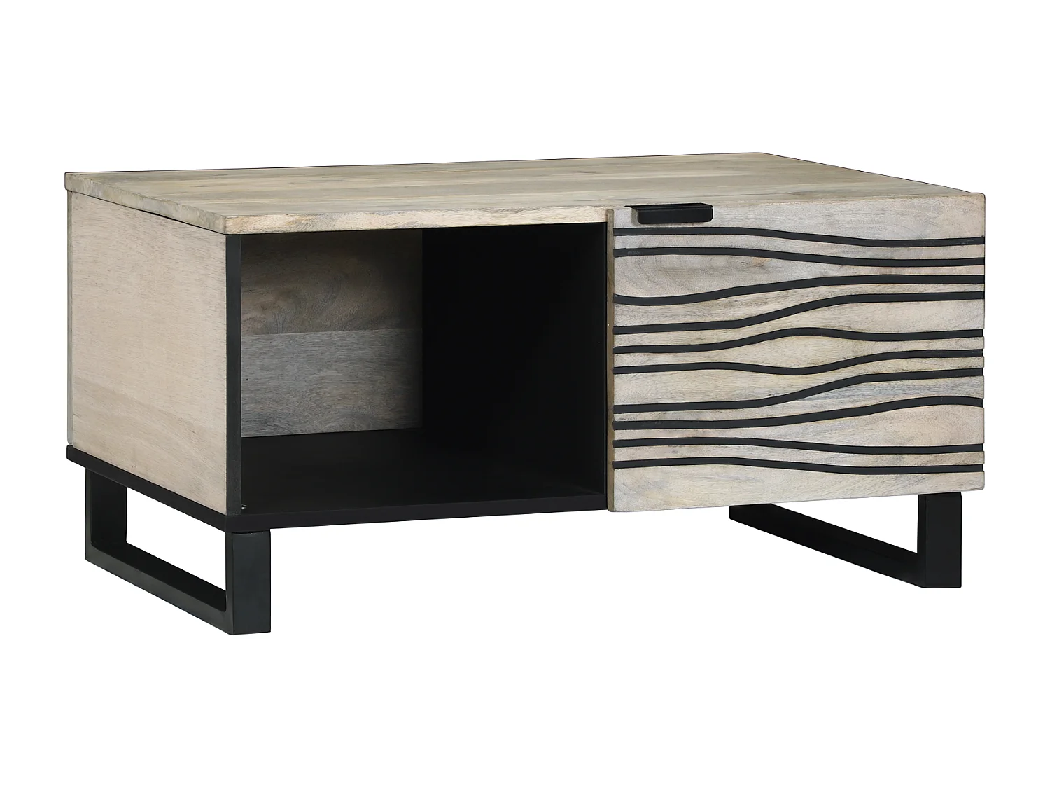 Table basse salon-Table d'appoint Blanc, Noir 80x50x40 cm Bois de mangue massif SHL50088