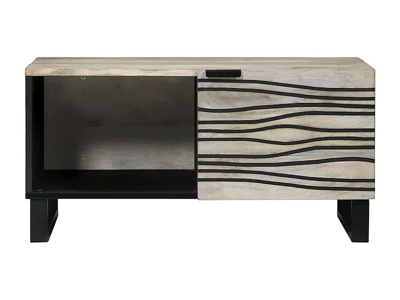 Table basse salon-Table d'appoint Blanc, Noir 80x50x40 cm Bois de mangue massif SHL50088