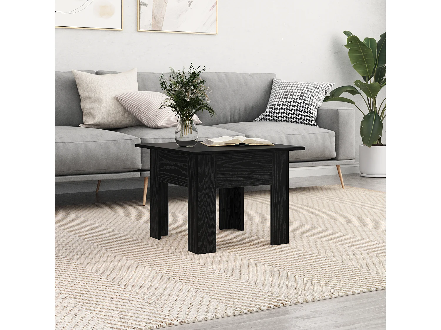 Couchtisch-Wohnzimmertisch-Beistelltische Schwarz Eichen-Optik 55x55x42 cm Holzwerkstoff SHL46933