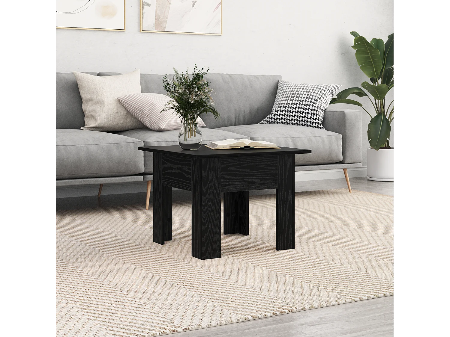 Couchtisch-Wohnzimmertisch-Beistelltische Schwarz Eichen-Optik 55x55x42 cm Holzwerkstoff SHL46933