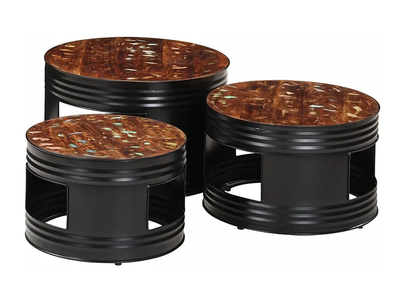 Beistelltische Fass-Design 3 Stk. Massives Altholz SHL28321