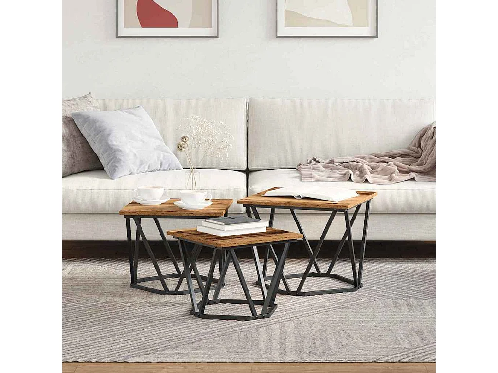 Mesa de centro | Mesas apilables | Mesa auxiliar 2 unidades madera maciza de acacia SHL3196