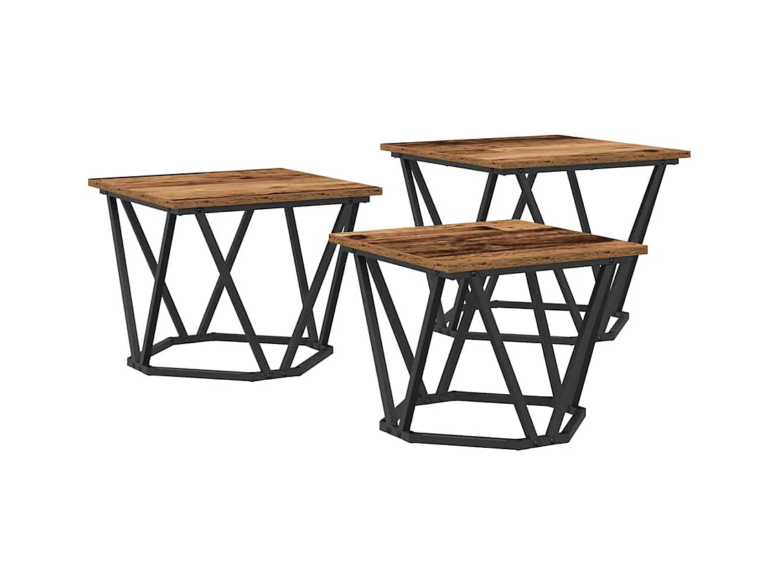 Tables basses-Tables d'appoint 3 pièces en vieux bois en bois reconstitué SHL35372