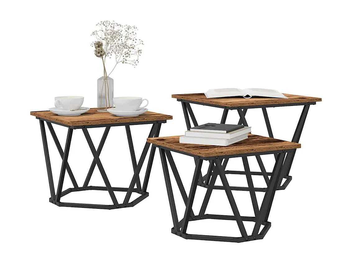 Mesa de centro 3 pcs Madeira antiga 50x50x40 cm