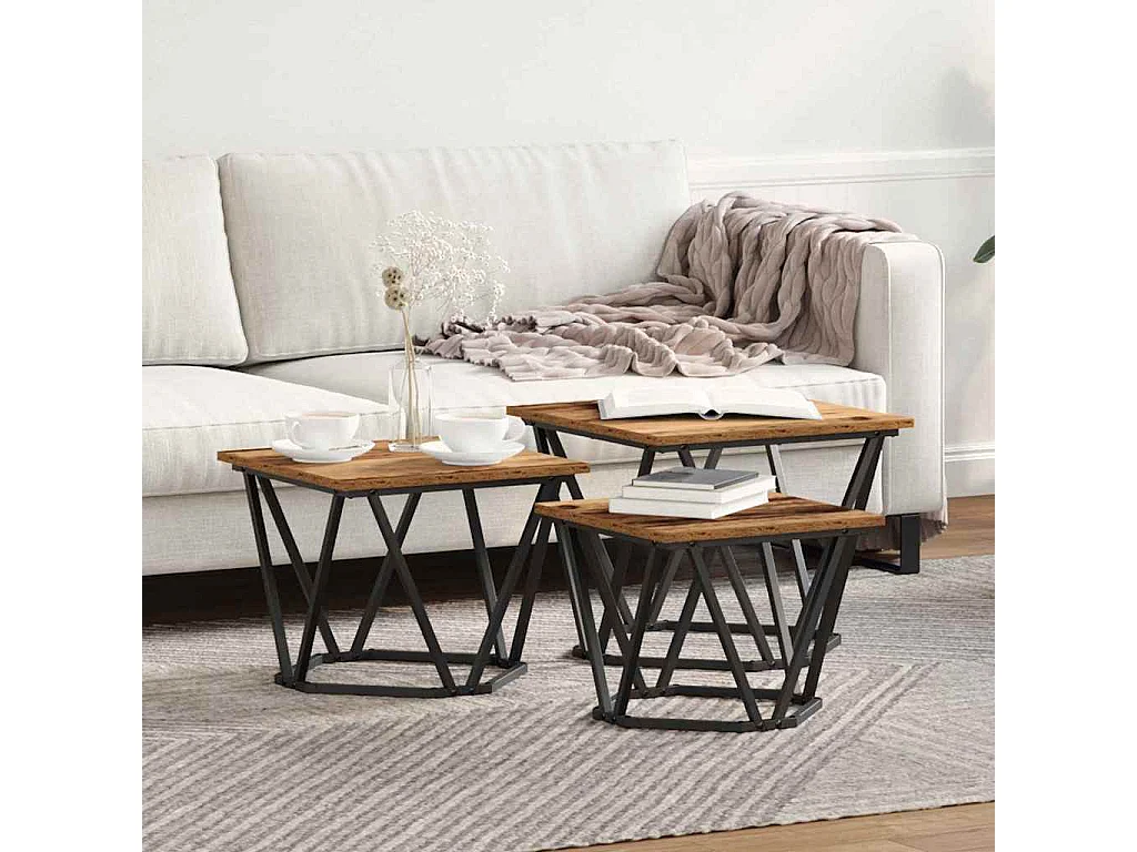 Mesa de centro 3 pcs Madeira antiga 50x50x40 cm