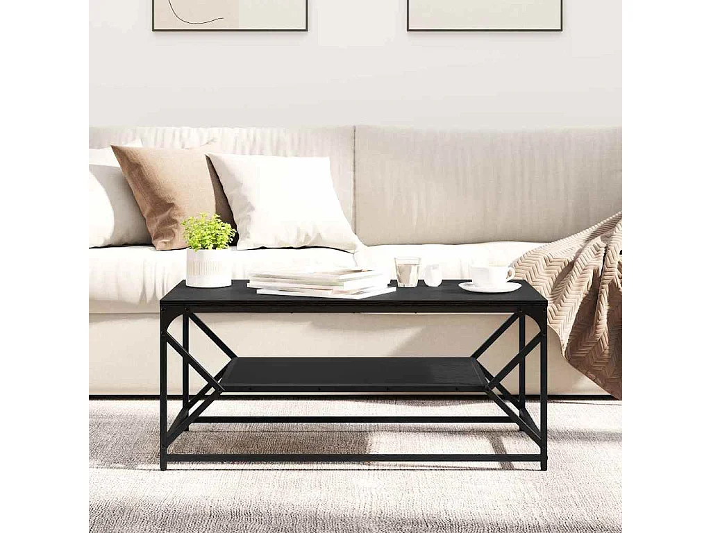 Tavolino da Salotto-Tavolino da Caffè Laterale Rovere Nero 90x50x40 cm SHL80403