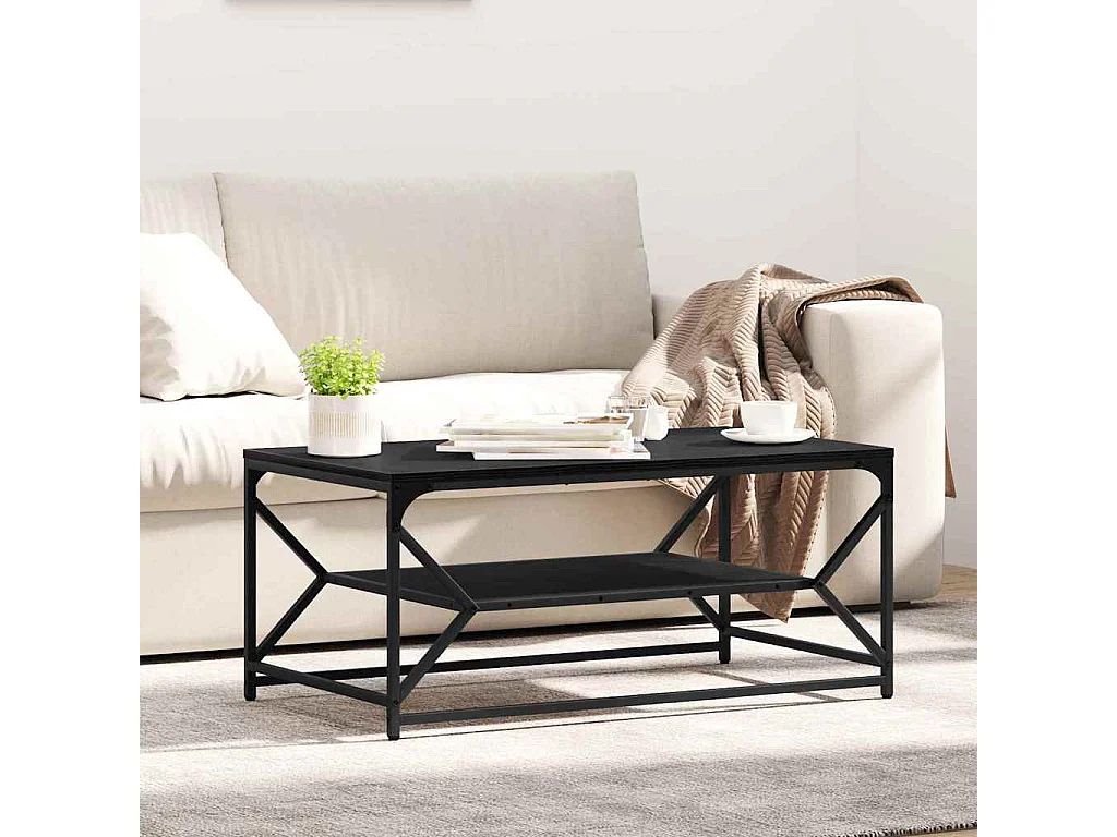 Tavolino da Salotto-Tavolino da Caffè Laterale Rovere Nero 90x50x40 cm SHL80403
