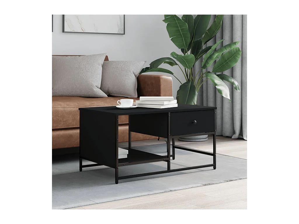 Mesa de centro-Mesa auxiliar con borde curvado 1 cajón madera reciclada SHL3128