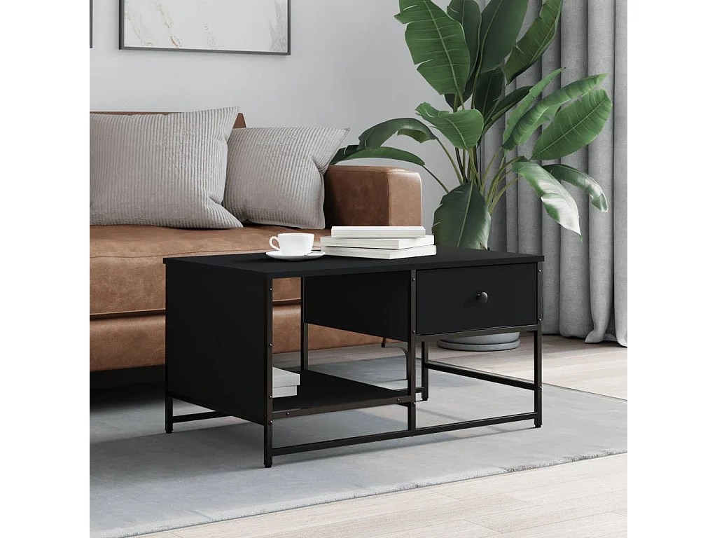 Table basse salon-Table d'appoint noir 85,5x51x45 cm bois d'ingénierie SHL46418