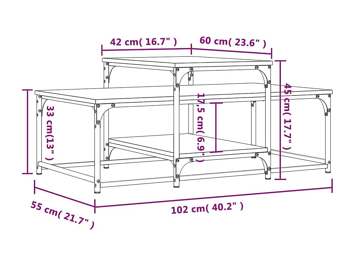 Couchtisch-Wohnzimmertisch-Beistelltische Braun Eichen-Optik 102x60x45 cm Holzwerkstoff SHL75