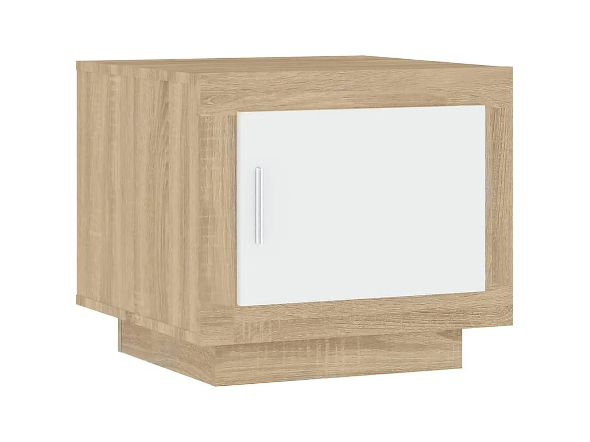 Table basse salon-Table d'appoint blanc et chêne sonoma 51x50x45 cm bois d'ingénierie SHL68047