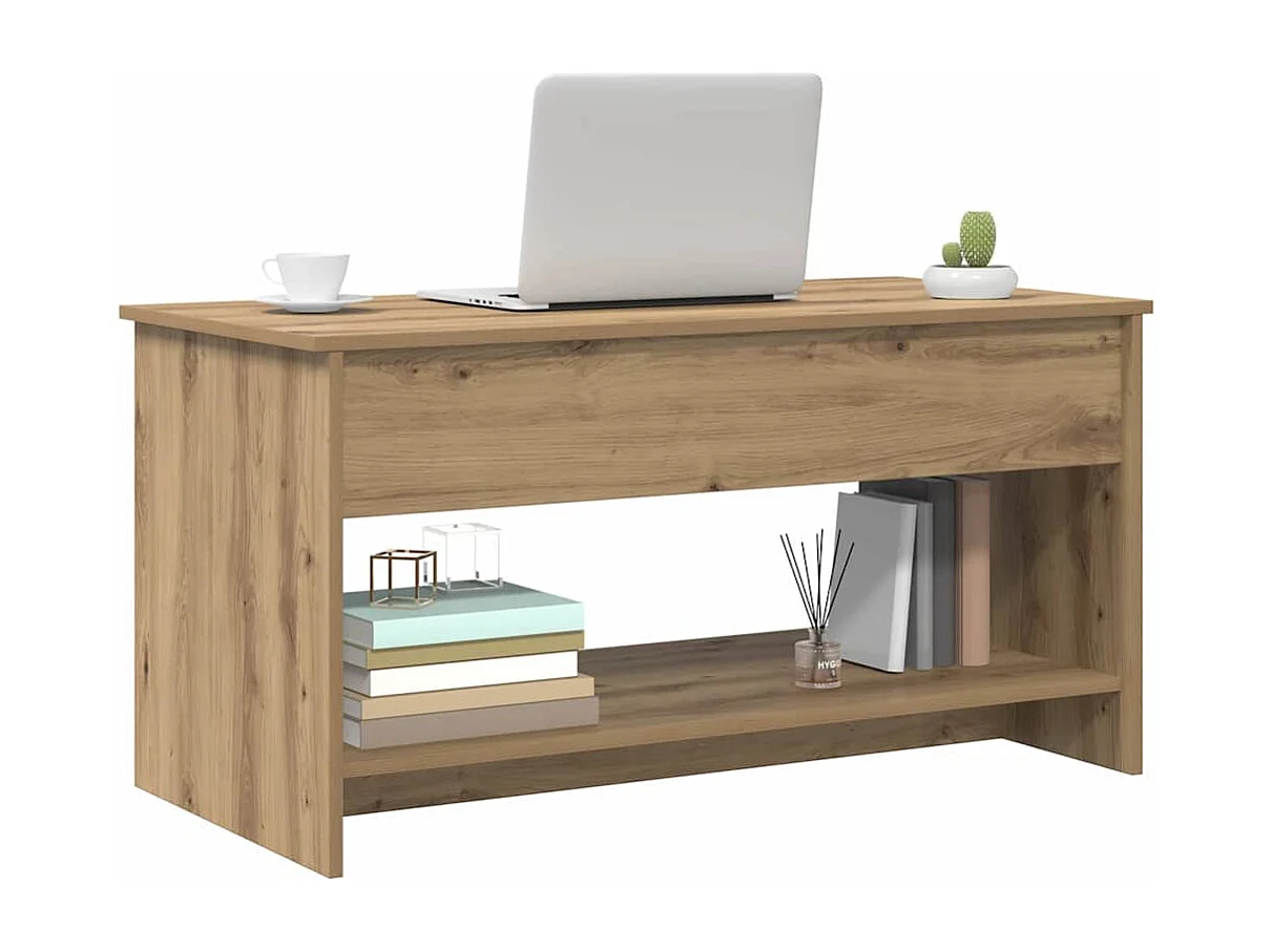 Table basse salon-Table d'appoint avec étagère avec stockage chêne artisanal 102x50x52.5 cm SHL30215