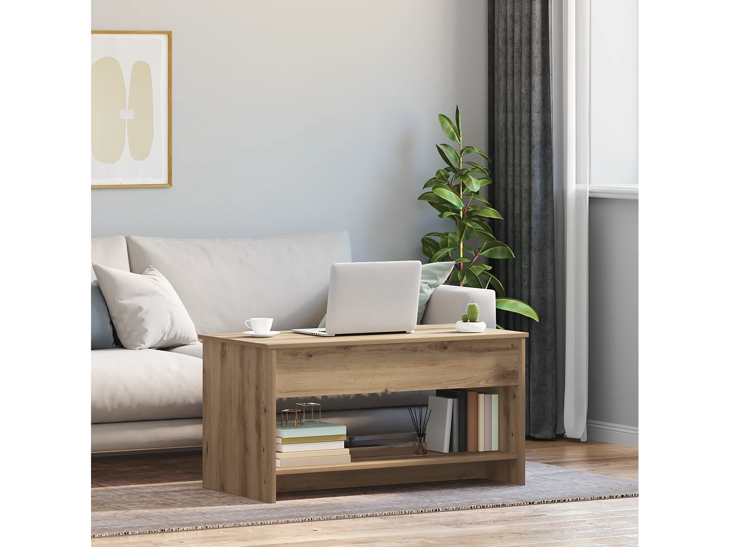 Salontafel | Bijzettafel Artisan Eiken 80x50.5x41.5cm Bewerkt hout SHL6136