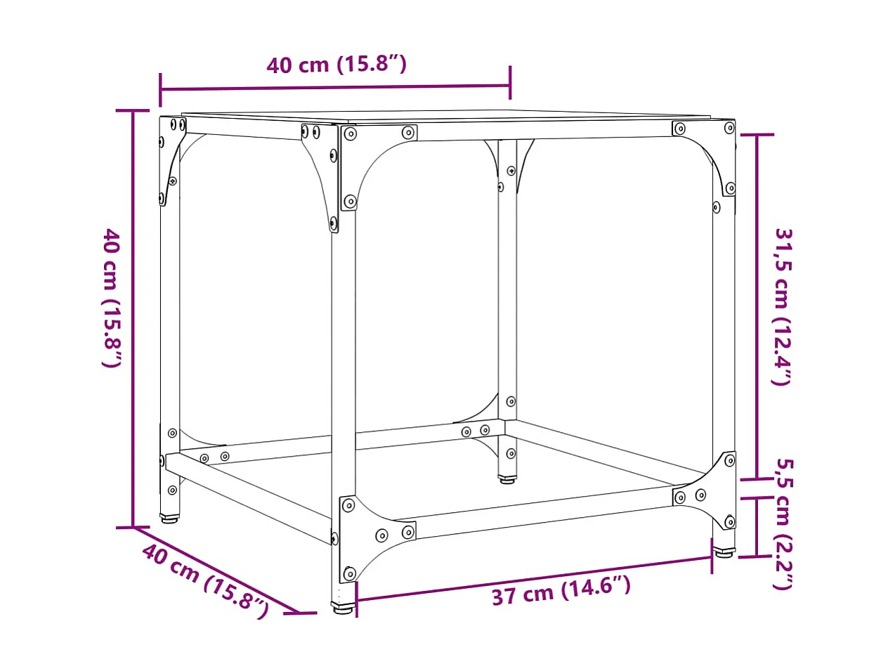 Couchtisch-Beistelltische-Sofatisch mit Glasplatte Transparent 40x40x40 cm Stahl SHL66241