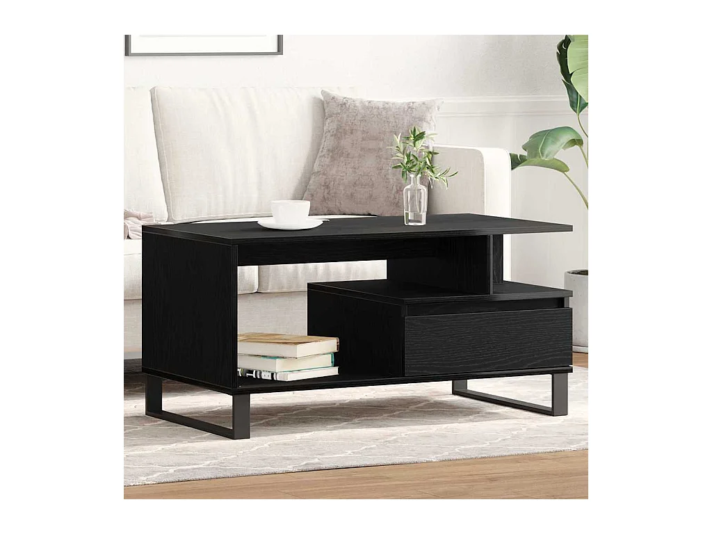 Mesa de centro-Mesa auxiliar-Mesita de centro madera contrachapada negro 96x50x45 cm SHL4944